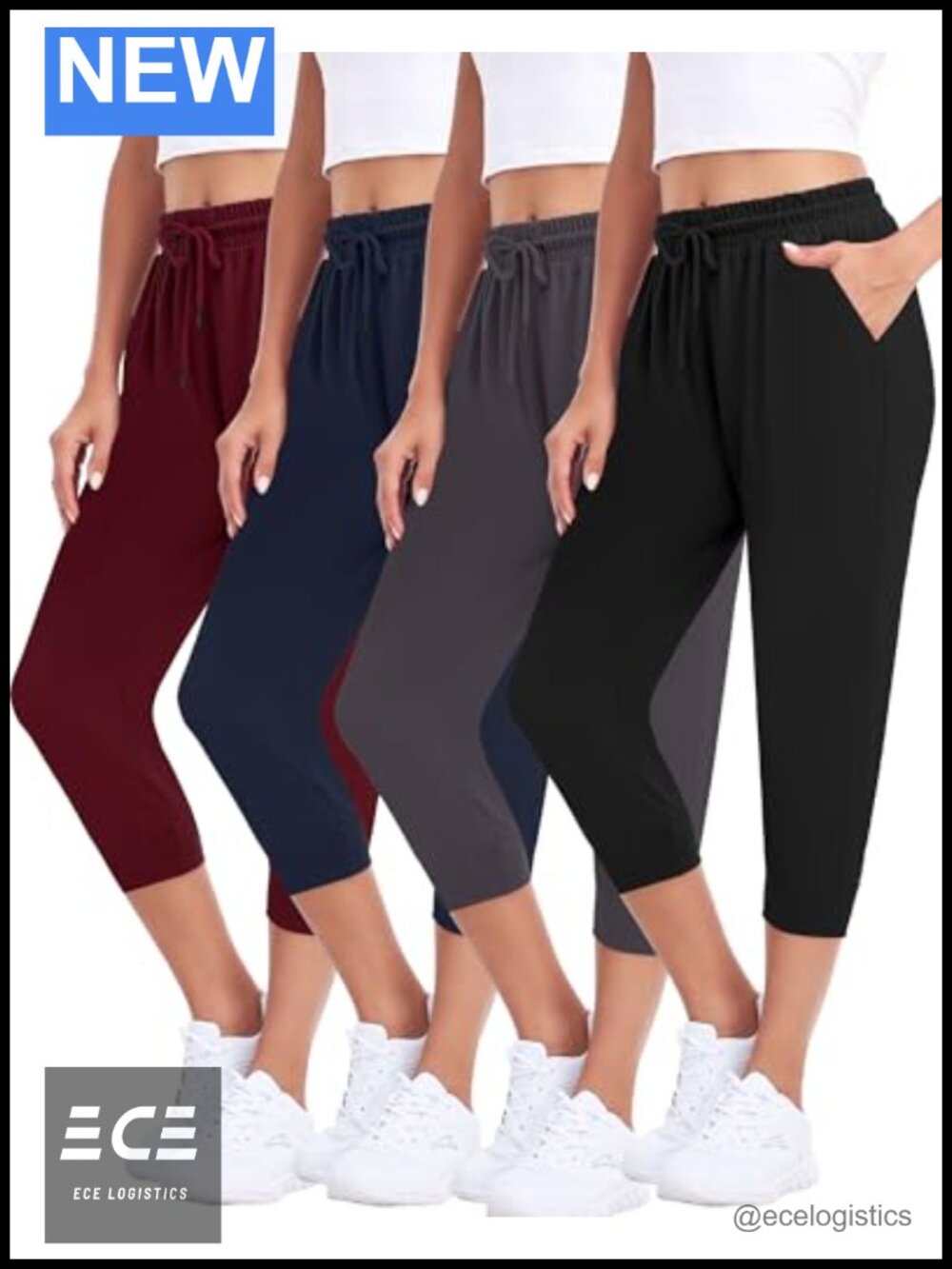 Capri Sweatpants with Pockets High Rise Tapered Joggers 4 Pack